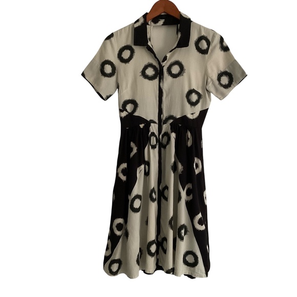 Lil By Anthropologie A-Line Shirt Dress Sz 2 Abstract Bold Retro Rockabilly Mod - Picture 1 of 13